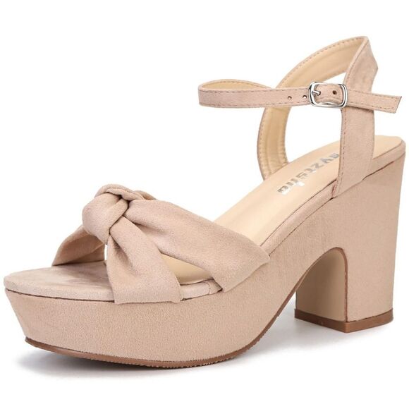 Women's Platform Heels Ankle Strap Sandals Peep Toe Suede Wedges 8.5 - Picture 1 of 15